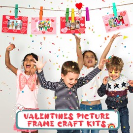 Spakon 12 Pcs Valentines Day Picture Frame Craft Kits for Kids Valentines Day DIY Craft Red Pink Heart Picture Frame with 200 Pieces Stickers for Kids and Fun Classroom Home Activities