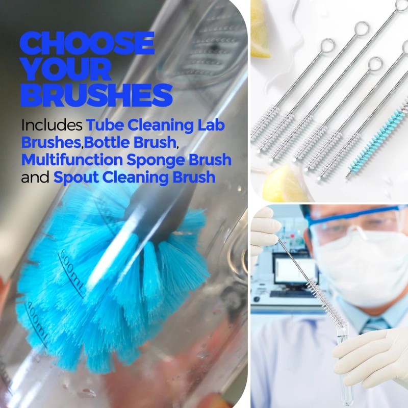 Holikme Bottle Brush Tube Cleaning Lab Set with Long Handle,