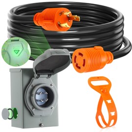 Kanayu 30 Amp Generator Cord and Power Inlet Box, L5-30p to L14-30r 30 Amp 3 to 4 Prong Locking Connector with Pre-drilled L14-30p Inlet Box Generator to House Combo Kit, Stw 10 Awg, Etl Listed(15 ft)