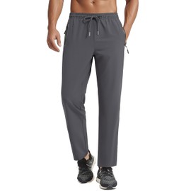 Forik Men's Lightweight Hiking Pants Joggers Quick-Dry Water Resistant Elastic Waist Athletic Sweatpants with Zipper Pockets Grey