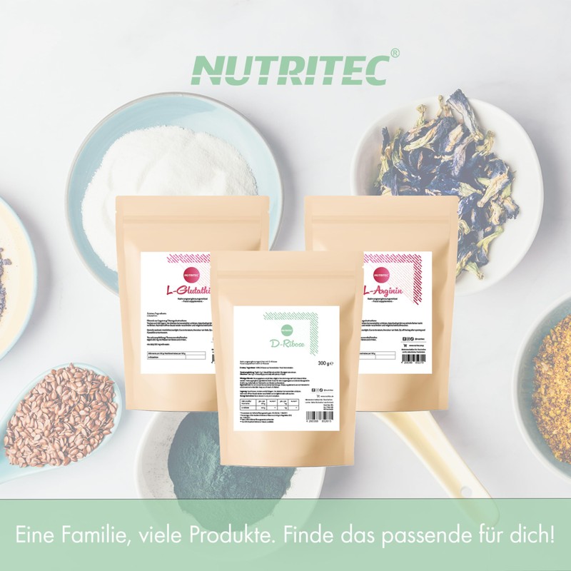 Nutritec D-Ribose 300 g, high purity without additives, natural from