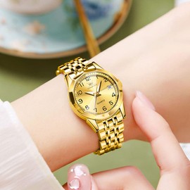 OLEVS Relojes de Oro para Mujer Acero Inoxidable Impermeable Fecha Luminosa Analógico Cuarzo Moda Casual Elegante Vestido de Lujo Reloj de Pulsera de Dos Tonos