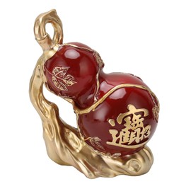 Red Resin Gourd Statue Wealth Peace Hand Colored Chinese Feng Shui Gourd with Skid Resistance Pad for Living Room Office