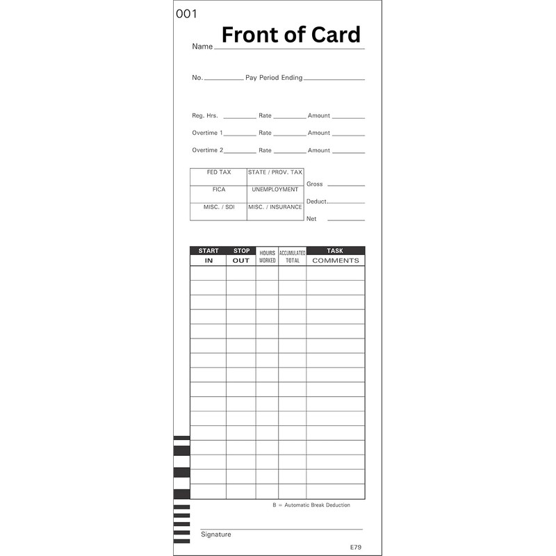 1000 Lathem 7000E and 7500E Time Clock Cards, E79 Compatible