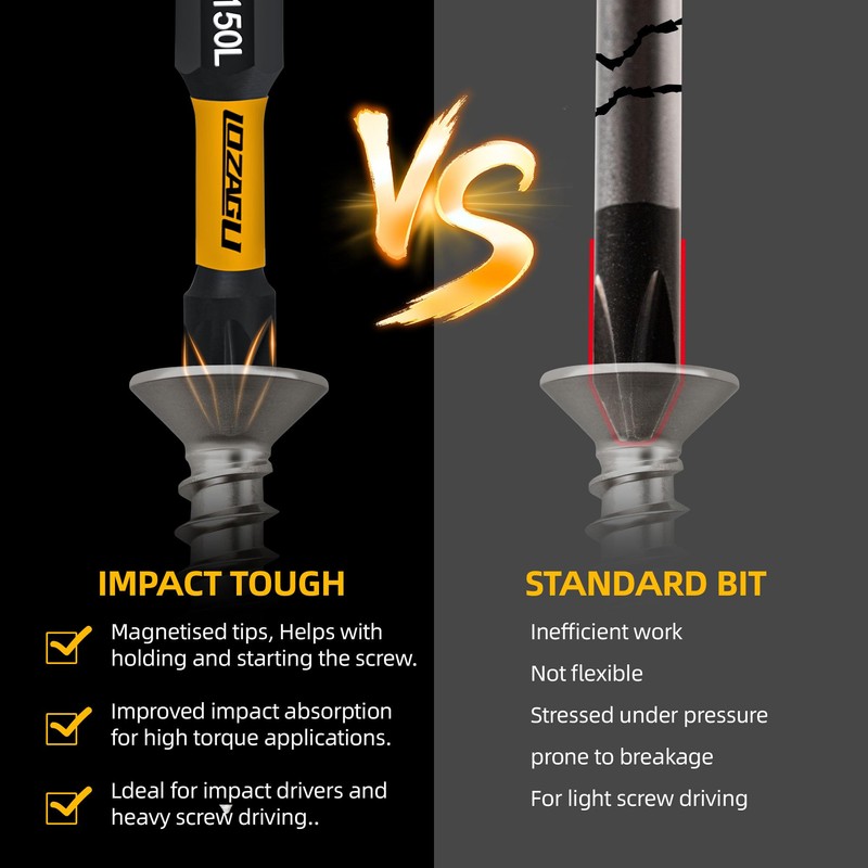 10-Piece PZ2 50mm Bits, PZ2 Magnetic Screwdriver Impact Bits Set,