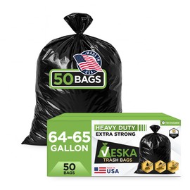 Veska 65 Gallon Trash Bags for Toter, (Value-Pack 50 Count w/Ties) Extra Large 64 Gallon Heavy Duty, 60 Gal Trash Bags Outdoor Garbage Can Liner for CustodiansExtra Large Garbage Bag 70 Gallon
