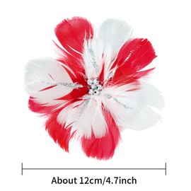 4 Pcs Feather Christmas Flower, 10cm Christmas Plume Flowers Artificial Flowers Plumage Glitter Christmas Poinsettia Flower Ornaments for Christmas Tree Decorations Garland Decoration (Red White)