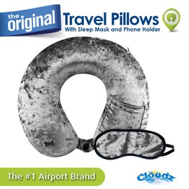 Cloudz Crushed Velvet Memory Foam Neck Pillow with Sleep Mask - Grey