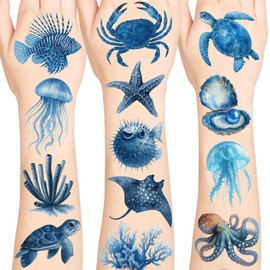 Under The Sea Tattoos | Underwater Ocean Creature Temporary Tattoo | Sea Themed Birthday Party Favors, Supplies, Decorations, Fake Tattoo Stickers, School Rewards & Gifts Boys & Girls