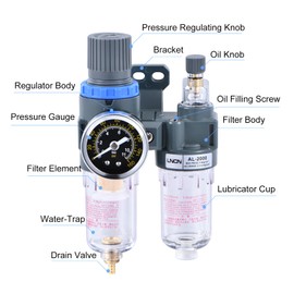 ZHONG AN 1/4" Compressor Air Filter Air Pressure Regulator Water-oil Separator Trap Filter with Lubricator Cup for Air Tools System