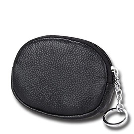 AprinCtempsD Women‘s Small Coin Purse Genuine Leather Ladies Change Wallet Pouch Mini Credit Card Holder Zipper with Key Ring (Black)