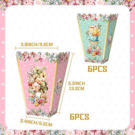 LaVenty 12 PCS Floral Tea Party Popcorn Boxes Favor Bags Tea Party Decoration Lets Party Favor Boxes Gift Bags