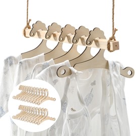 9" Kids Wooden Hangers; 24 Pack Wood Newborn Hangers for Closet and Baby Shower Crate Basket Infant Wooden Hangers for Baby Girl & Boy Toddler Children Suits Pants Hangers with Shoulder Notches