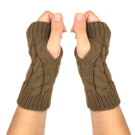 Qiuyan Fashion Warm Soft Comfortable Wrist Gloves Winter Fingerless Hand Warmers Women Girls Stylish Arm Gloves Mitten Knit Crochet Arm Warmers with Thumb Hole for Work Outdoor Gifts (Khaki)