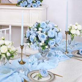 MARTINE MALL 4 Packs Peonies Artificial Flowers, Blue Artificial Peonies, Silk Peonies Flowers Fake Peonies Artificial Flowers Peonies Bouquet for Centerpiece Table Wedding Party Home Decor