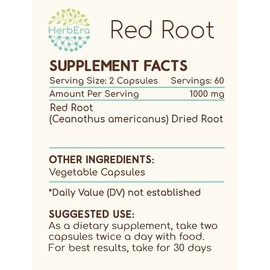 HerbEra Red Root 120 Capsules, 500 mg, Wildcrafted Red Root (Ceanothus Americanus) Dried Root (120 Capsules)