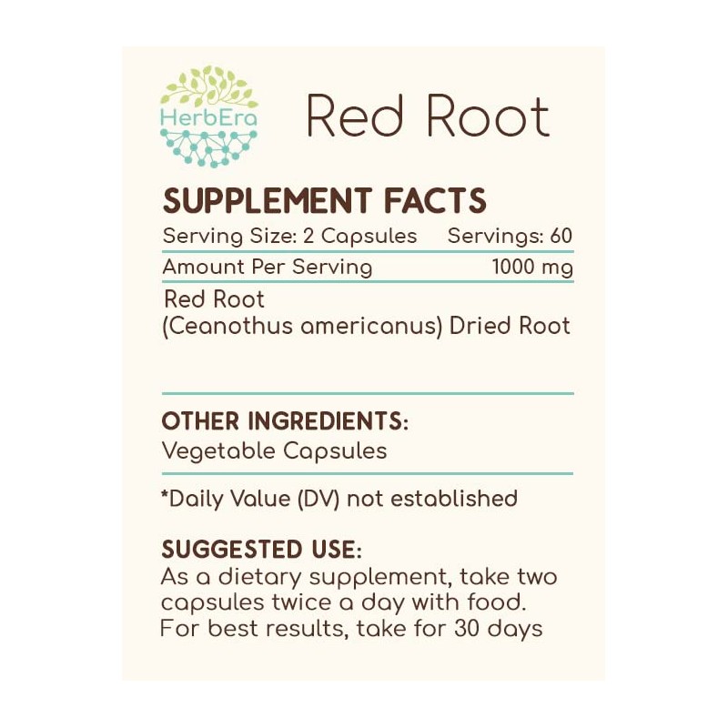 HerbEra Red Root 120 Capsules, 500 mg, Wildcrafted Red Root