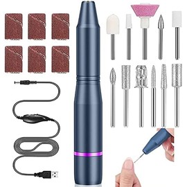 Torno para Uñas, Lima de Uñas Eléctrica, 11 en 1 Taladro de Uñas Eléctrico Profesional, 20,000 RPM Velocidad Ajustable Torno Portátil para Uñas, Manicura y Pedicura, Azul Oscuro
