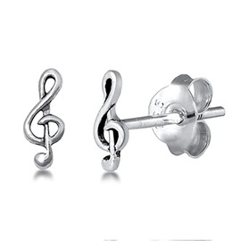 Sterling Silver Treble Clef Music Note Stud Earrings