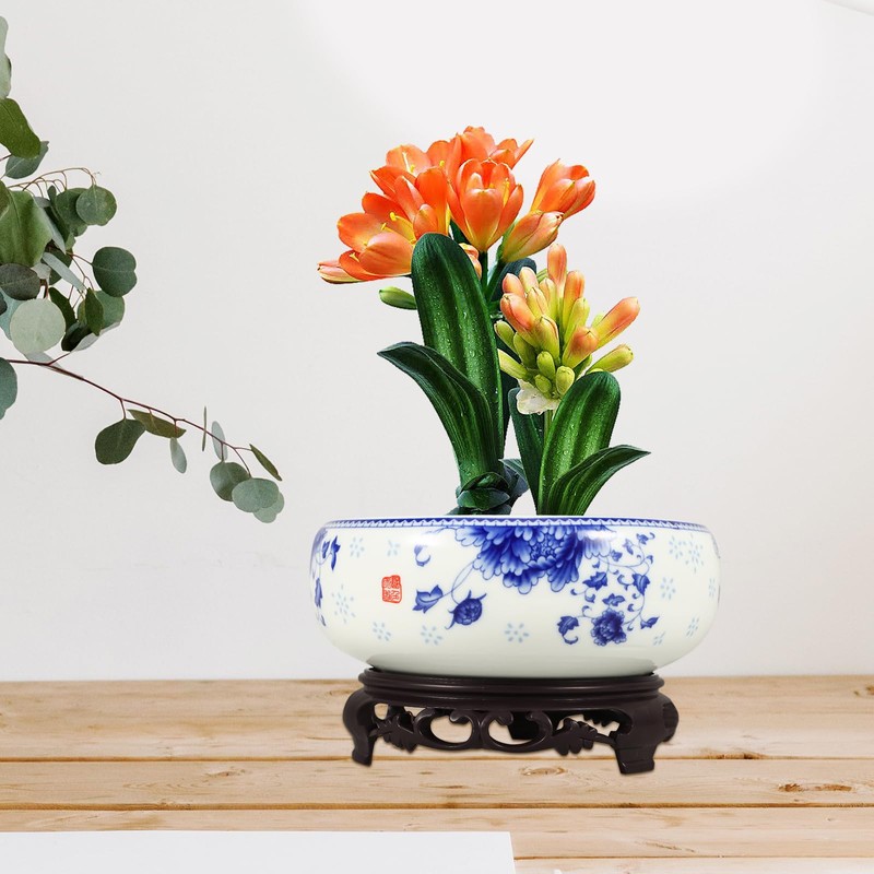 YARNOW Ceramic Bowl Hydroponic Planter Water Lily Bowl with Stand