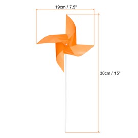 HARFINGTON 50pcs Windmills for The Yard Garden 15" x 7.5" 4 Leaves Pinwheels Wind Mills Spinners Windproof Waterproof Bird Devices with Stakes for Patio Decor, Orange