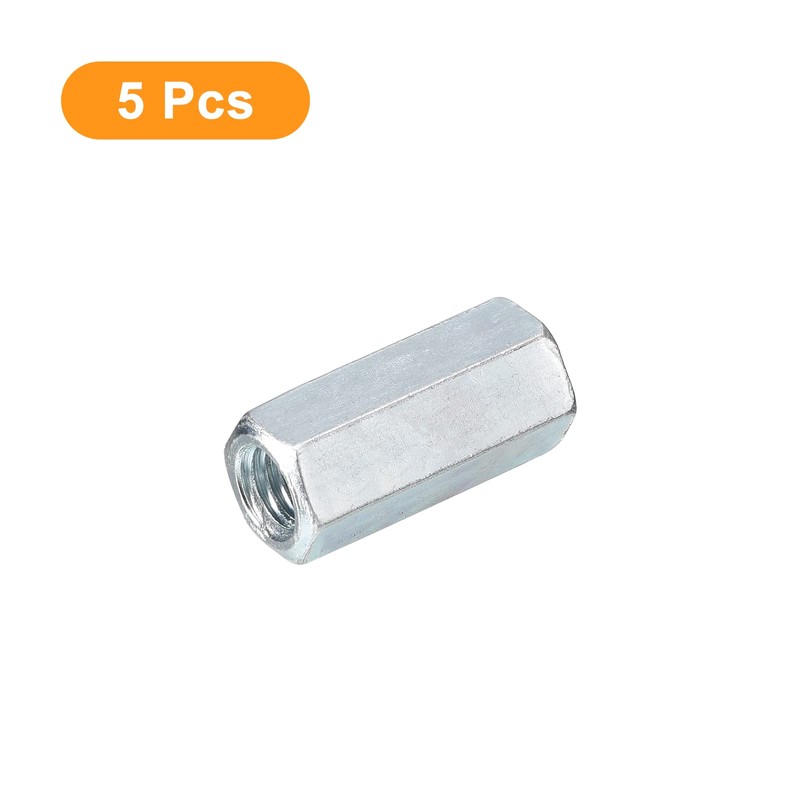 sourcing map 5pcs M6x10x20mm Coupling Nuts - Galvanized Carbon Steel