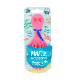 PONETTE FRIENDSEA Haarbürste für Kinder, gegen Ziehen, Neonrosa, Pulple, Kinder, recycelter Kunststoff, Meeresabfälle, Krake, lustig, Kinder, Mädchen, kein Ziehen, recycelbar, spanische Marke