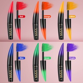 FantasyDay 6 Colors Mascara Set, Waterproof Mascara for Eyelashes Long lasting Charming Voluminous Mascara for Women Cruelty Free Vegan Eye Makeup(Red Orange Yellow Blue Green Purple)