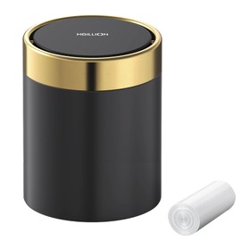 Mbillion Tabletop Trash Can Small Stylish Sanitary Box Raw Trash Can with Lid, Mini Round Trash Can 360 Degree Rotation, 360 Degree Rotation, Stainless Steel Dust Bin, Bedroom, Office, Washroom, Interior Decoration, Black (Gift Garbage Bag)