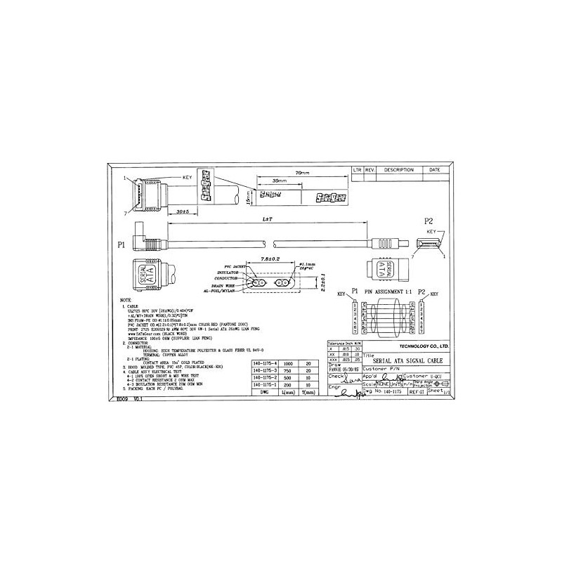 SATAGear 20 inch SATA III Device Cable Straight to Right
