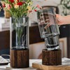 10" Tall Wood Glass Vase, Wooden Base Cylindrical Flower Vase,