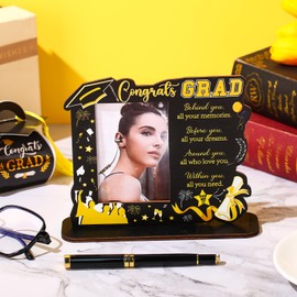 Yaomiao 3.94 x 2.64 Inch Graduation Picture Frame Small Wooden Graduate Picture Display Holder with Blessing Words for Class of 2025 Gift(Black and Gold,Behind You All Your Memories)