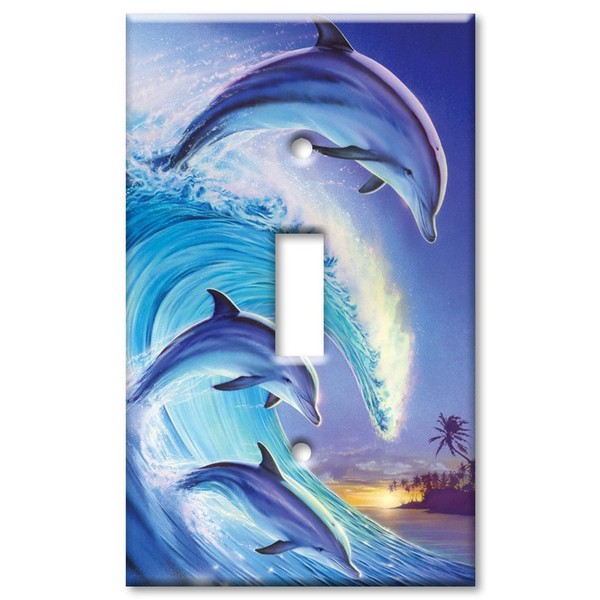 Single Gang Toggle Wall Plate - Dolphins in the Wave