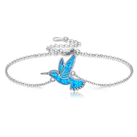 DAYLINLOVE Hummingbird Bracelet 925 Sterling Silver Blue Opal Hummingbird Bracelets Hummingbird Jewellery Gifts for Women Girls Mum Hummingbird Lovers