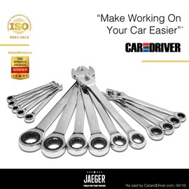 Jaeger 15pc Inch TIGHTSPOT 90-Tooth Ratcheting Wrenches MASTER SET - Our LARGEST SAE/INCH SET With Bear Keeper Rollup Case