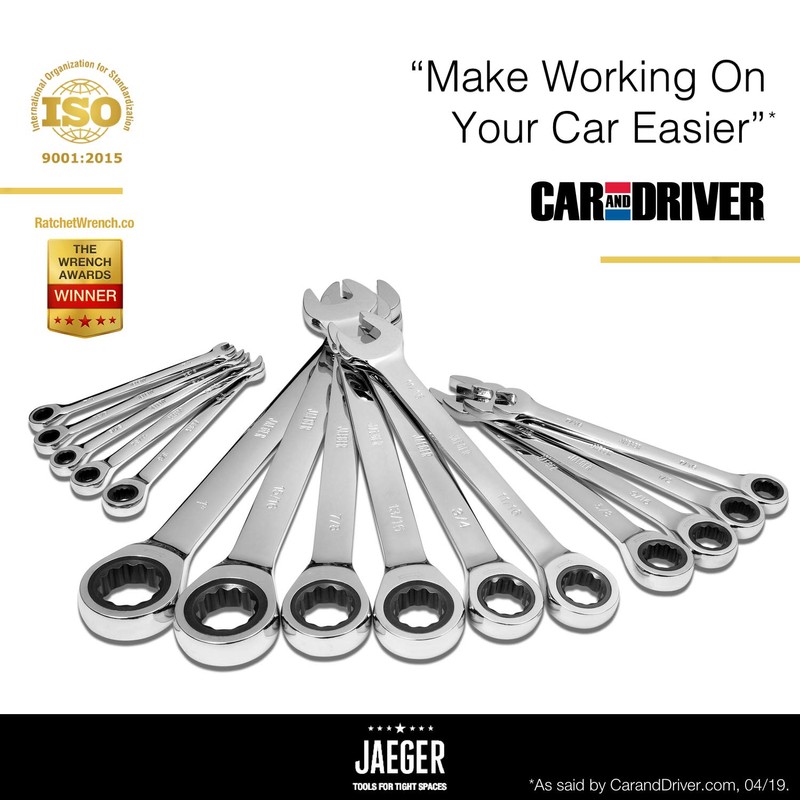Jaeger 15pc Inch TIGHTSPOT 90-Tooth Ratcheting Wrenches MASTER SET -