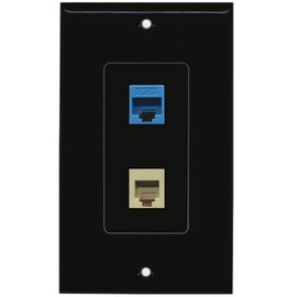 RiteAV - 1 Port Phone Beige 1 Port Cat6 Ethernet Blue Decorative Wall Plate - Black