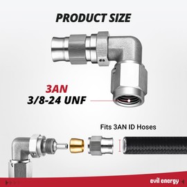 EVIL ENERGY Stainless Steel 3AN PTFE Hose End Fitting, 3AN 90 Degree Fitting for PTFE Hose Only, Silver
