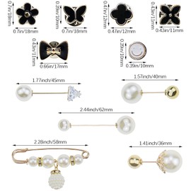 46 Pcs Women Shirt Brooch Buttons Brooch Pins Faux Pearl Women Cover up Safety Brooch Pins Buttons for Clothing Dress Supplies