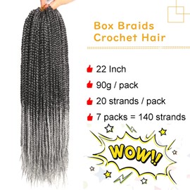XCHSLB 7 Paquetes Goddess Box Trenzas De Pelo De Ganchillo 22 Pulgadas Caja De Ganchillo Prelooped Trenzas De Cabello De Ganchillo Para Mujeres Negras Trenzado De Cabello (22 Pulgadas, Paquete De 7) 1
