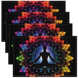 Jejeloiu Yoga Chakras Table Place Mats 18"x12", Boho Mandala Placemat Kitchen Dining Table Kids Boys Girls, Yoga Lover, Rainbow Chakras Table Mats
