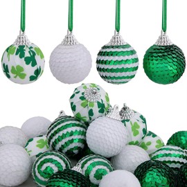 Watayo 24 Pcs St.Patrick Day Sequin Balls Ornament- 1.6 Inch Green Shamrock Hanging Balls Ornament- Good Luck Clover Balls for Tree St.Patrick's Day Irish Festival Party Decoration