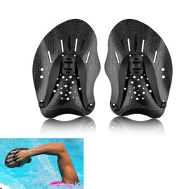 1 Pair of Hand Paddles for Swimming, Swimming Paddles with Adjustable Straps, Power Strength Training Aid, Pool Exercise Equipment, Accessories for Adults, Children, Unisex (Black)