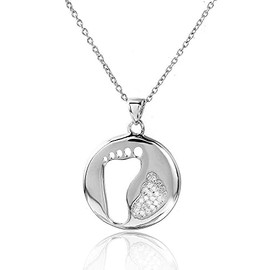 Sterling Silver 925 Mother Footprint Necklace, Adorable CZ Family Necklace, Mothers Day Gift Idea, New Mom To Be Gift