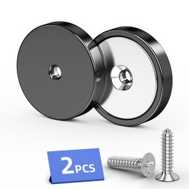 Junarter 2 Pack Magnets with Holes, Black Neodymium Magnets Strong, 110 LBS Rare Earth Magnets Heavy Duty, Countersunk Magnet with Screws for Wall Mounting, Garage, Garden,Tool