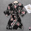 Floral Silk Robe Black Robe / One Size
