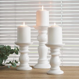 Hosley Set of 3 Ceramic White Pillar Candle Holders Two 6 inch and One 9.5 inch High Ideal for LED and Pillar Candles Gifts for Wedding Party Home Spa Aromatherapy Votive Candle Gardens