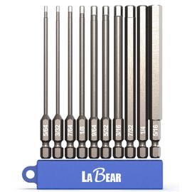 LABEAR - 10pc SAE 4 inch long, 1/4" Shank Hex Head Allen Wrench Screwdriver Bit Set, S2 Steel5/64", 3/32", 7/64", 1/8", 9/64", 5/32", 3/16", 7/32", 1/4", 5/16"