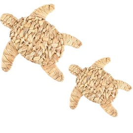 Threehoney 2 Pcs Sea Turtle Beach Theme Decor 2 Size Handmade Wicker Sea Turtle Wall Decor Hanging Coastal Nautical Sculpture for Boho Bathroom Indoor Outdoor Table Wall Art Ornament