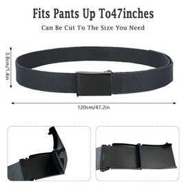 Senshuomy Belts for Men,Mens Adjustable Canvas Fabric Nylon Belt Fits Anywhere,Cut To Fit Canvas Web Belt Size Up to 47" with Flip-Top Solid Black Military Buckle(Grey)